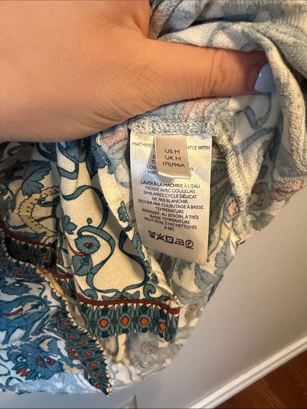 Anthropologie Teal, Cream & Orange Printed Button-Front Blouse - Picture 3 of 7